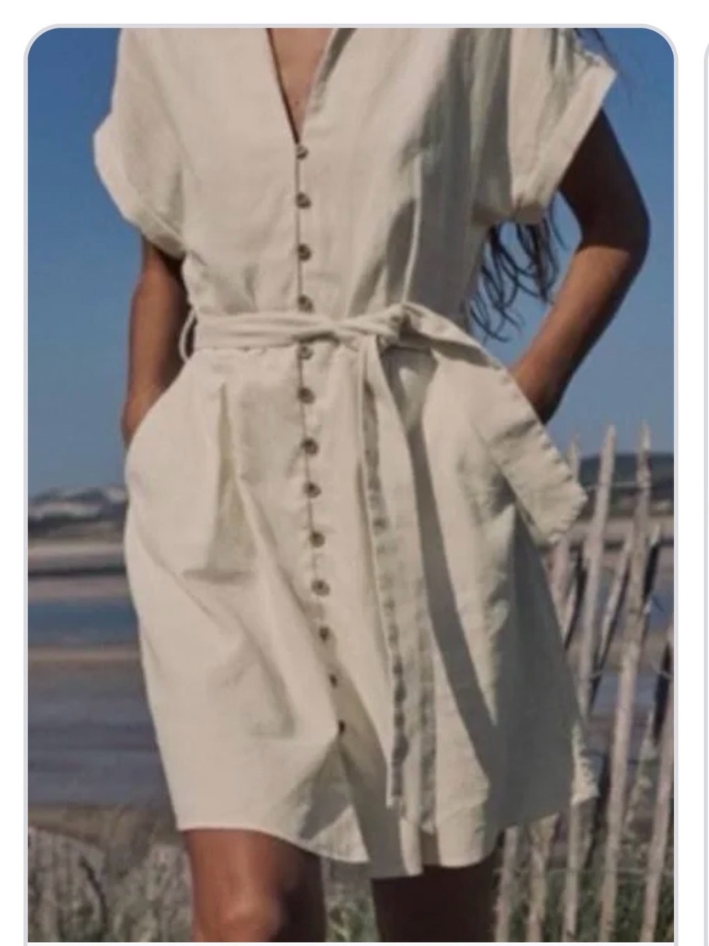 NWT Zara oatmeal linen beige cream button belted shirt dress M